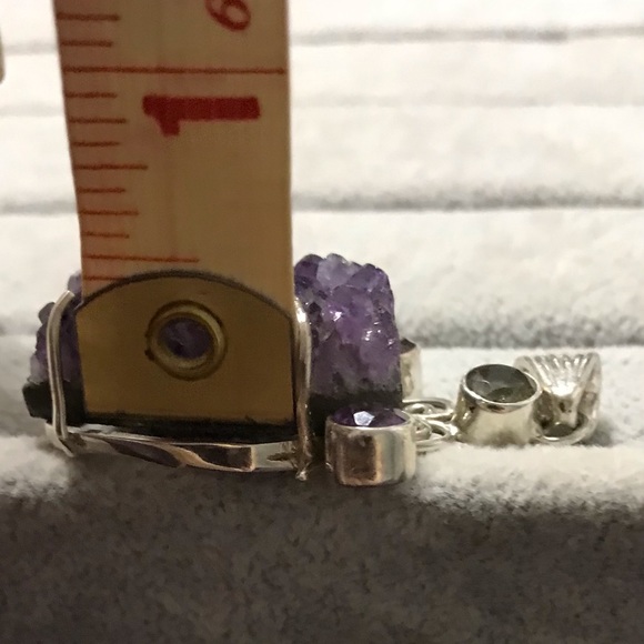 New Sterling Silver Large Purple Amethyst Druzy Pendant Green Accent Crystal Gem - Picture 13 of 14